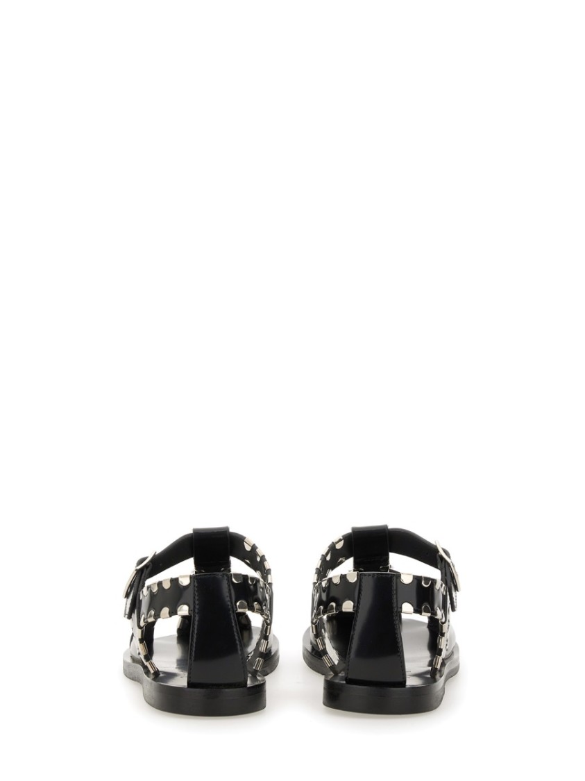 Bally Black Calfskin Leather Sandals With Metal Trim And Buckle Closure In Black