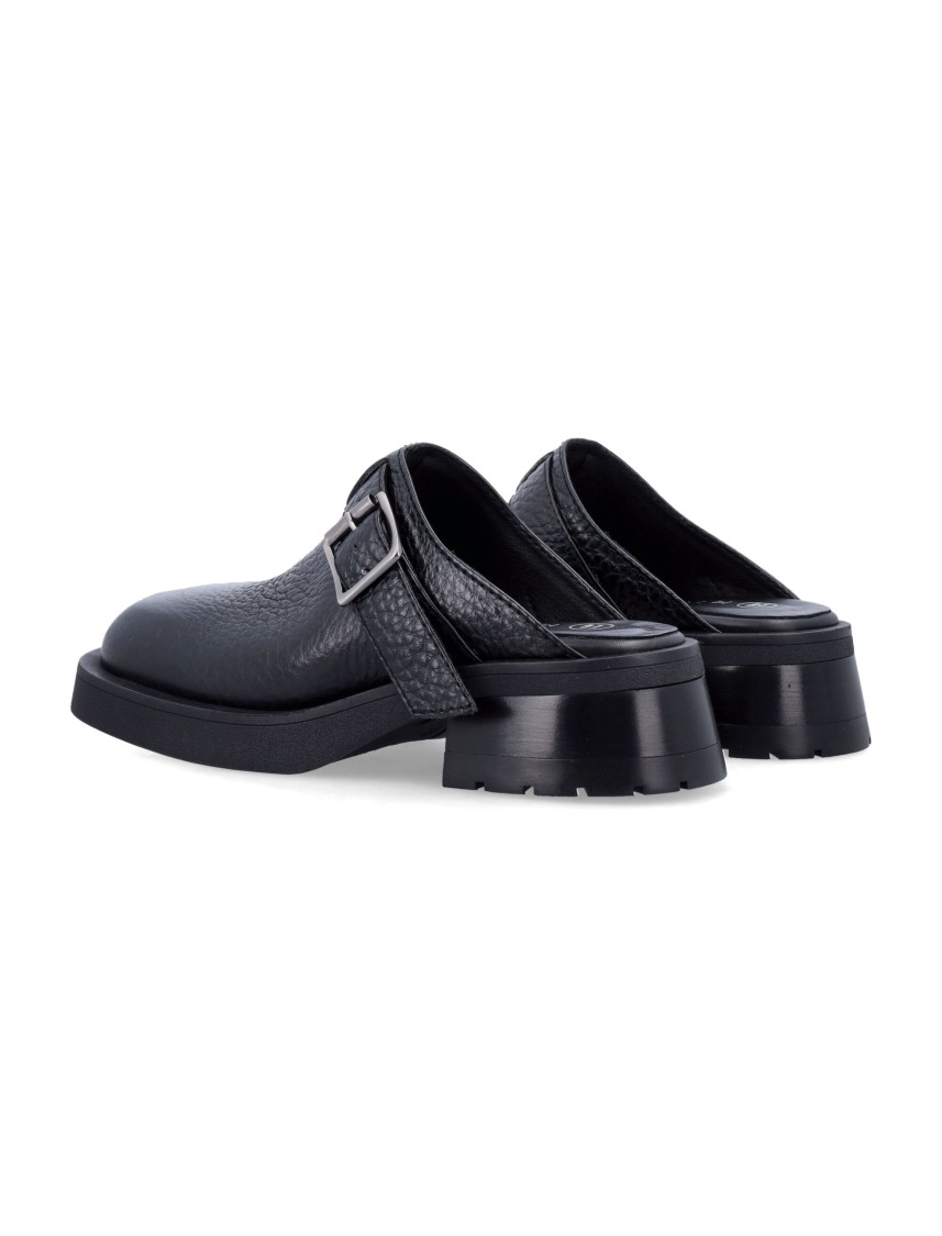Miista Buckled Black Mules With Textured Upper In Black
