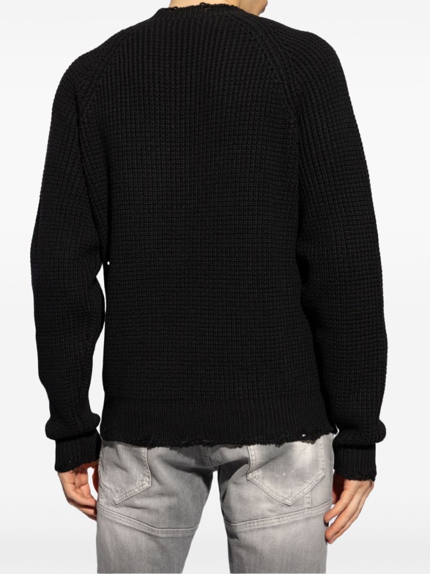Dsquared2 Textured Knit Sweater With Raw Hem And Distressed Detailing In Black