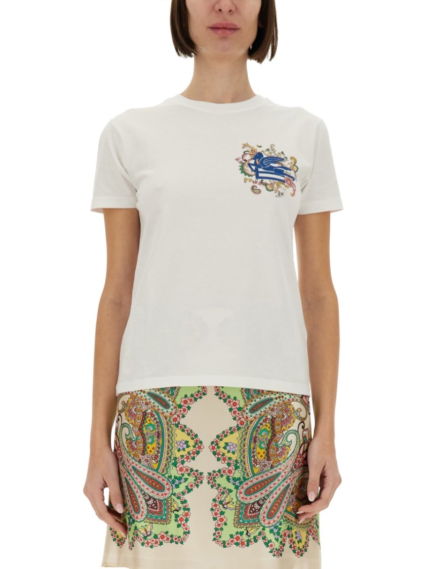 Shop Etro Classic White T-shirt With Logo Design