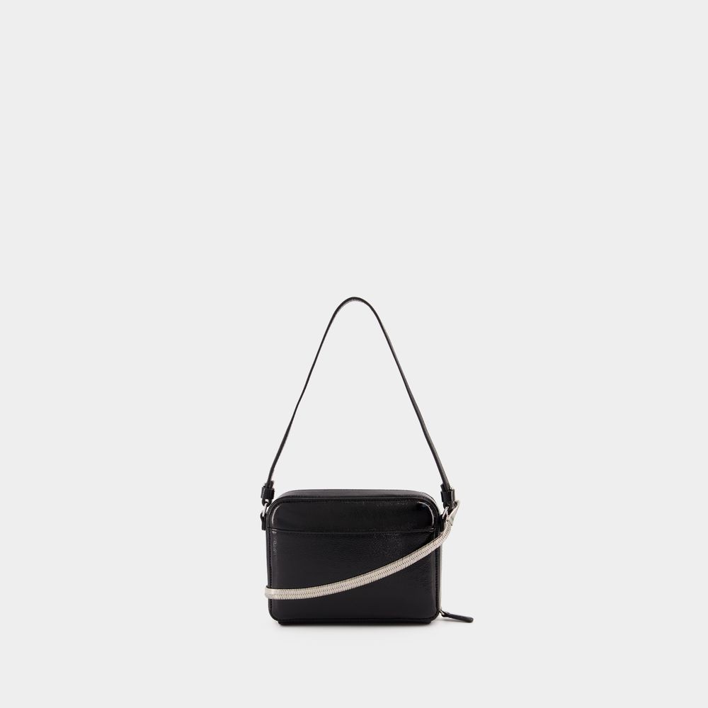 Courrèges Mini Chained High-shine Purse In Black