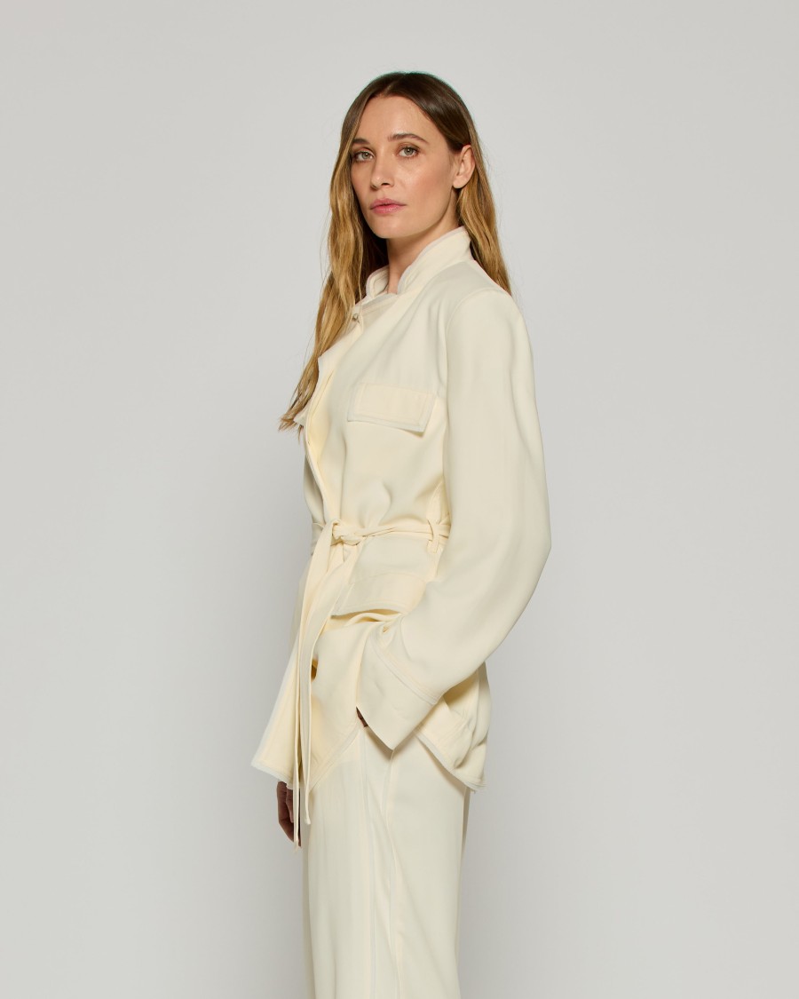 Serena Bute Relaxed Jacket With Georgette Trim - Cream In Neutrals