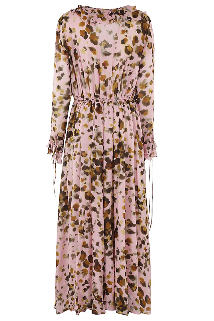 Msgm Abstract-print Ruffle-detailing Dress In Pink