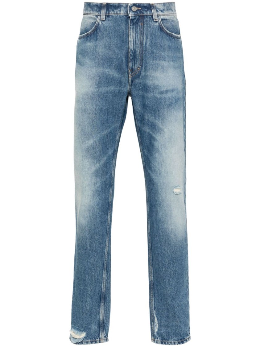 Givenchy Washed Denim Tapered Leg Jeans With Contrast Stitching In Blue