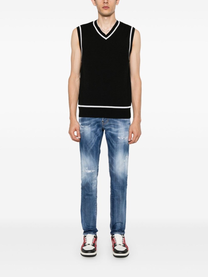 Shop Dsquared2 Blue Slim-fit Denim Trousers With Distressed Detailing