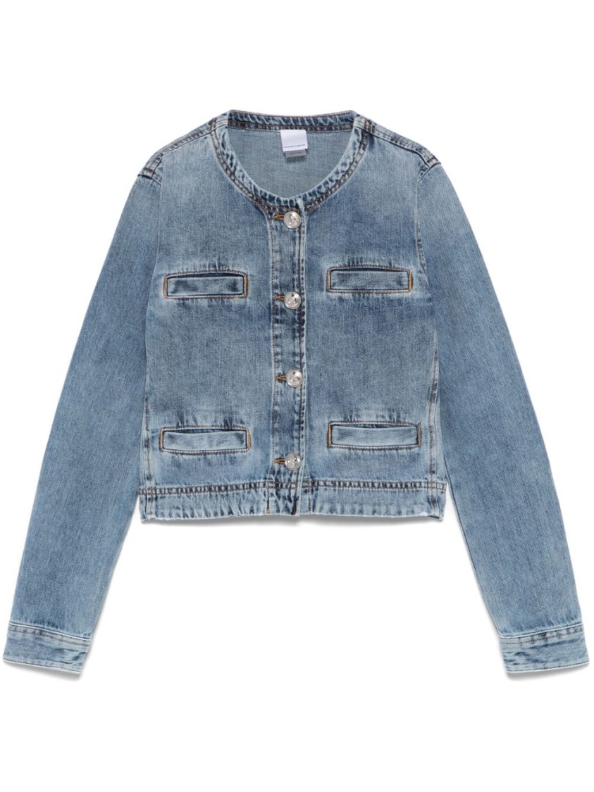 PINKO PINKO CROPPED DENIM COAT WITH BUTTONED-CUFF SLEEVES
