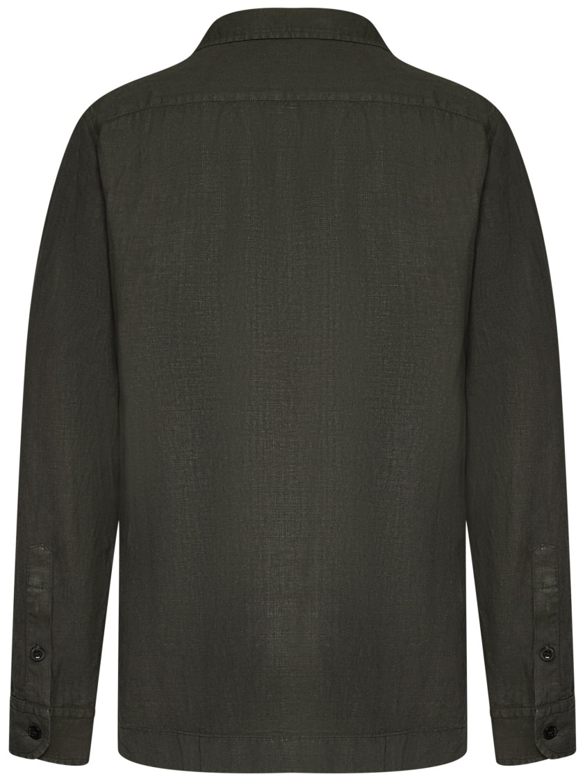 Boglioli Green Linen Overshirt With Bowling Collar In Green