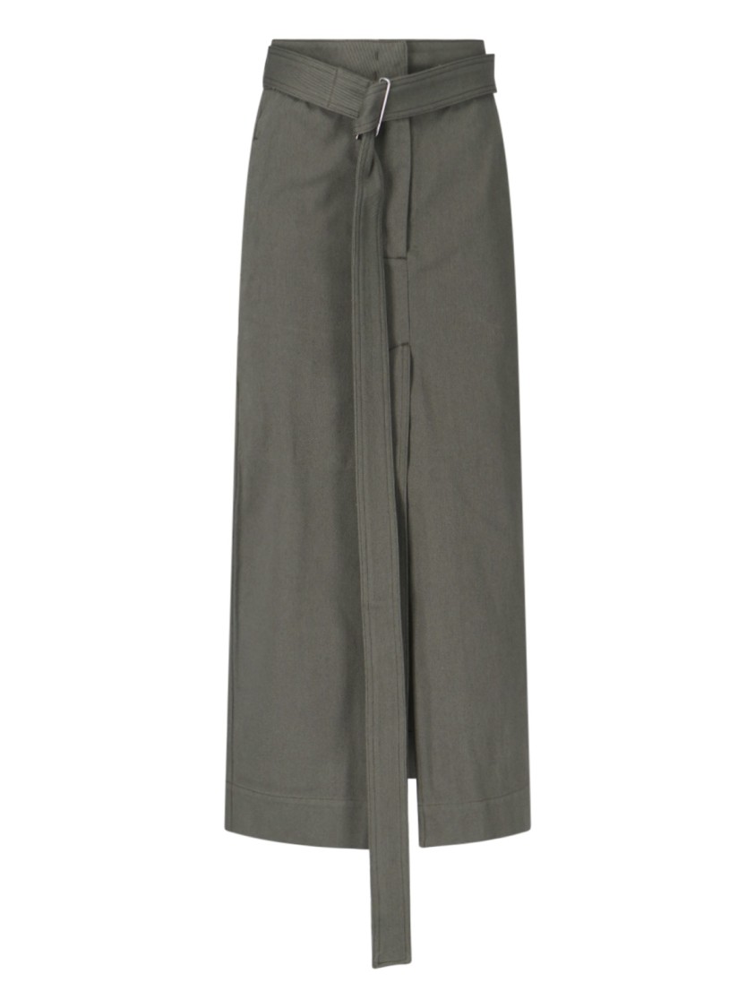 Sa Su Phi Cotton Skirt With Adjustable Waist And Front Slit In Gray