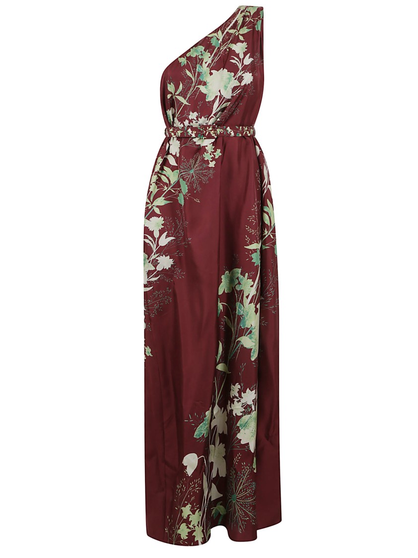 La Doublej La Double J One-shoulder Floral Print Silk Dress