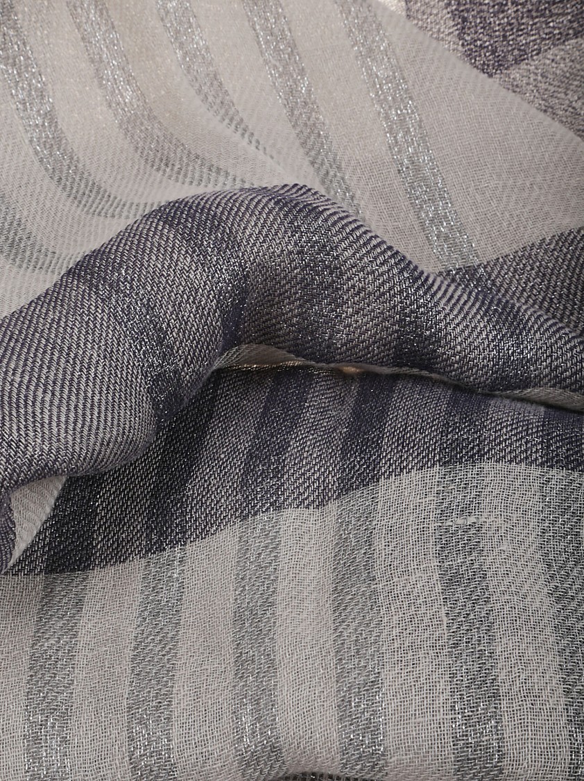 Peserico Check Patterned Linen Scarf With Fringed Edges In Gray