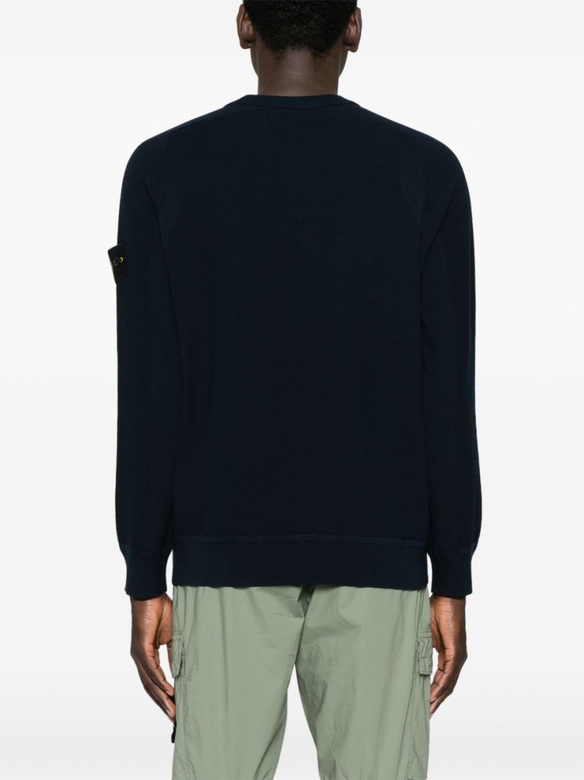 Shop Stone Island Textured Knit Crew Neck Sweater In Black