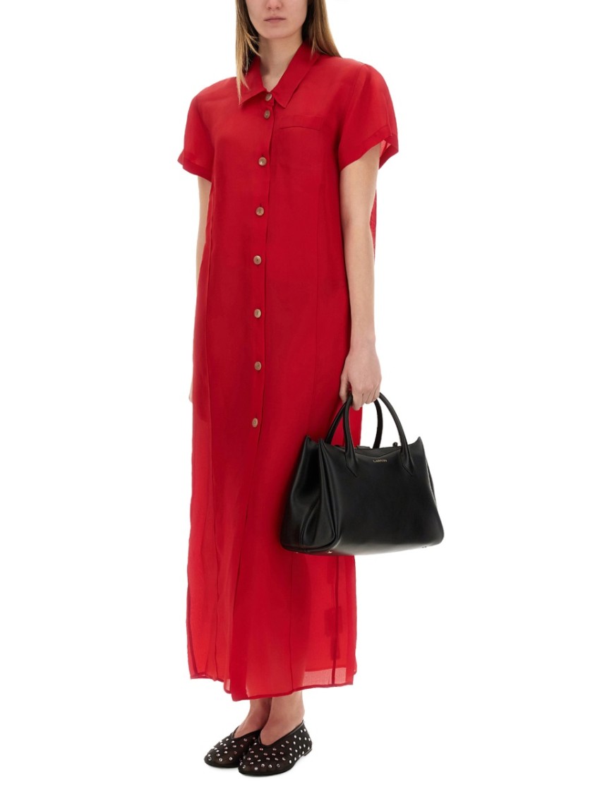 Khaite Effy Silk And Cotton-blend Organza Midi Shirt Dress In Red