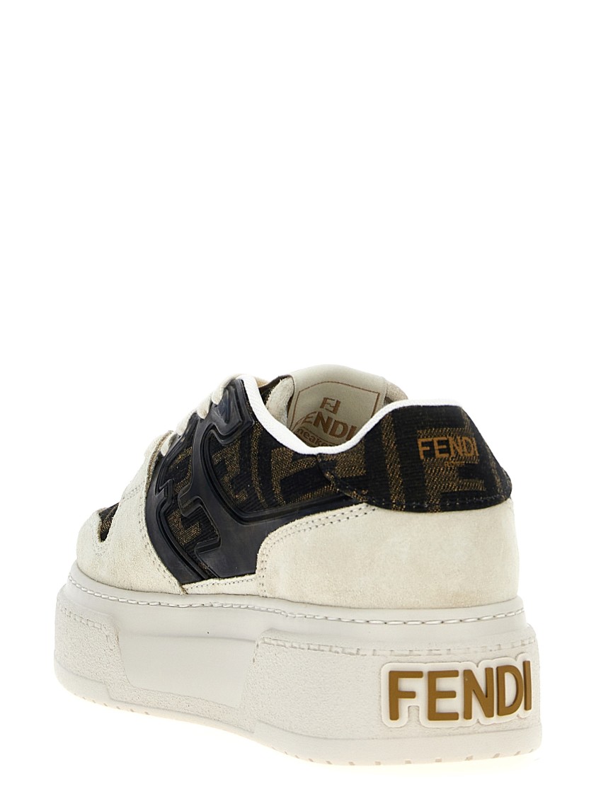Fendi Canvas And White Suede Platform Low-tops In Multi