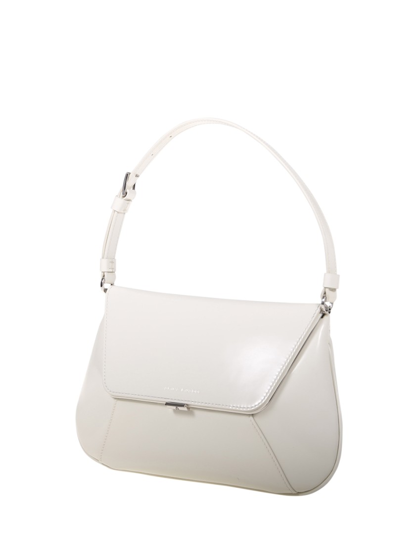 Amina Muaddi Women Black Leather Ami Shoulder Bag In White