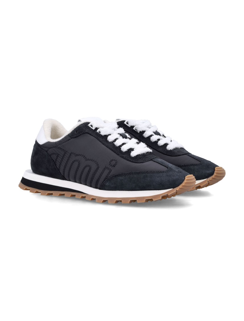 Shop Ami Alexandre Mattiussi Ami New Rush Sneakers With Suede Inserts And Nylon Upper In Black