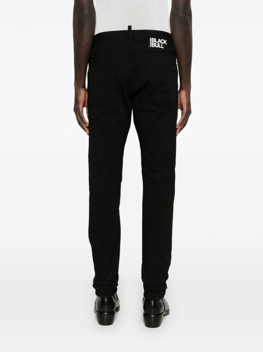 Dsquared2 Stretch Cotton Trouser With White Bull Tag In Black