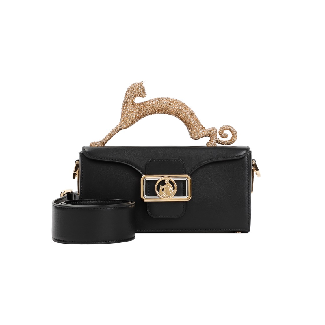 Lanvin Nano Cat Pencil Bag In Black Calf Leather