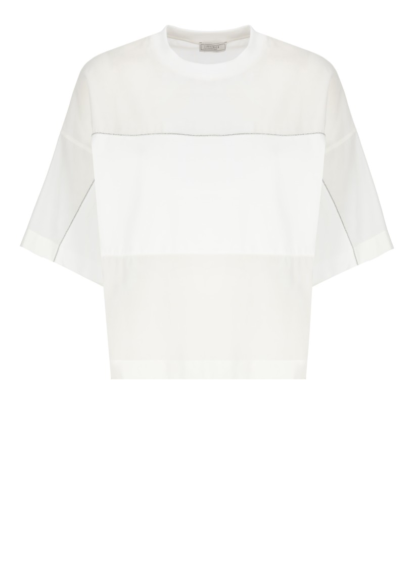 Peserico White Cotton And Silk T-shirt In White