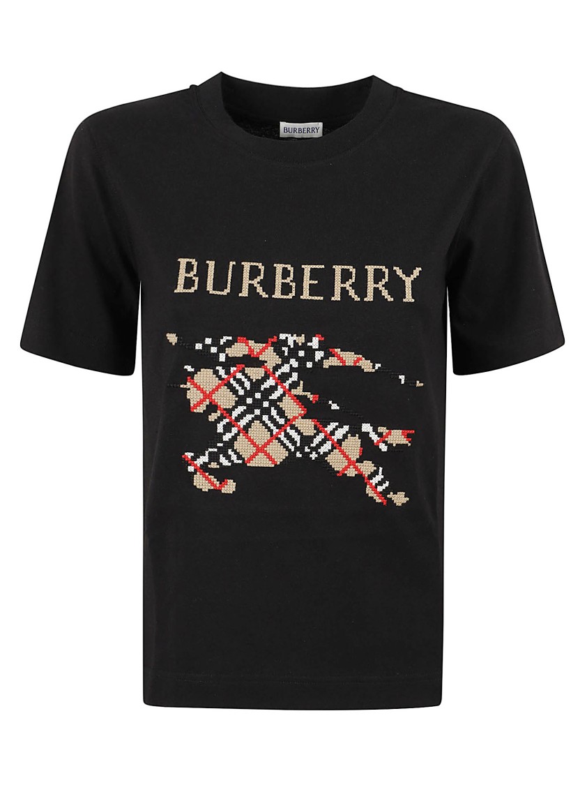 Burberry Black T-shirt With Check Motif In Black
