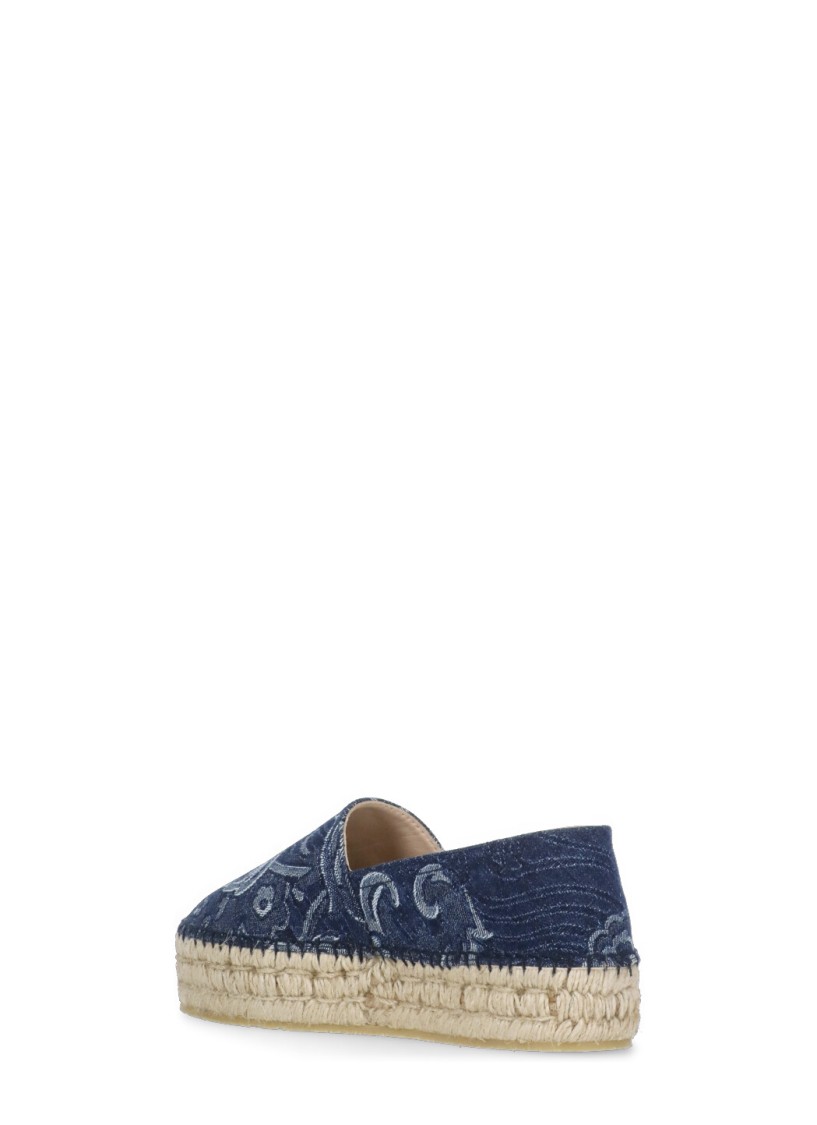 Etro Paisley Denim Jacquard Platform Espadrilles In Grey
