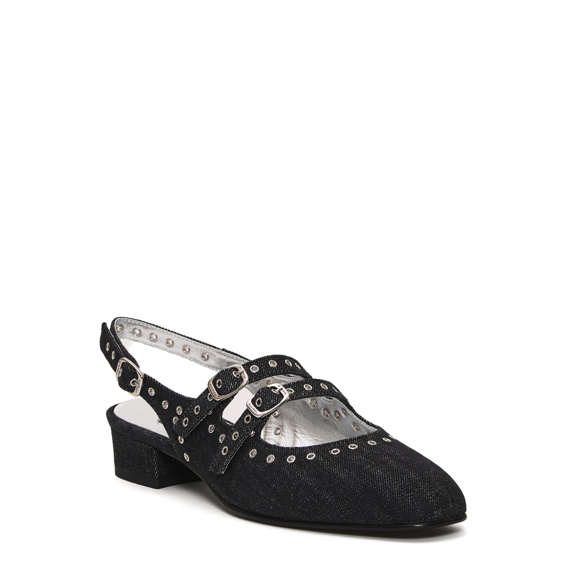 Carel Paris Slingback Shoes In Dark Denim With Decorative Studs In Black