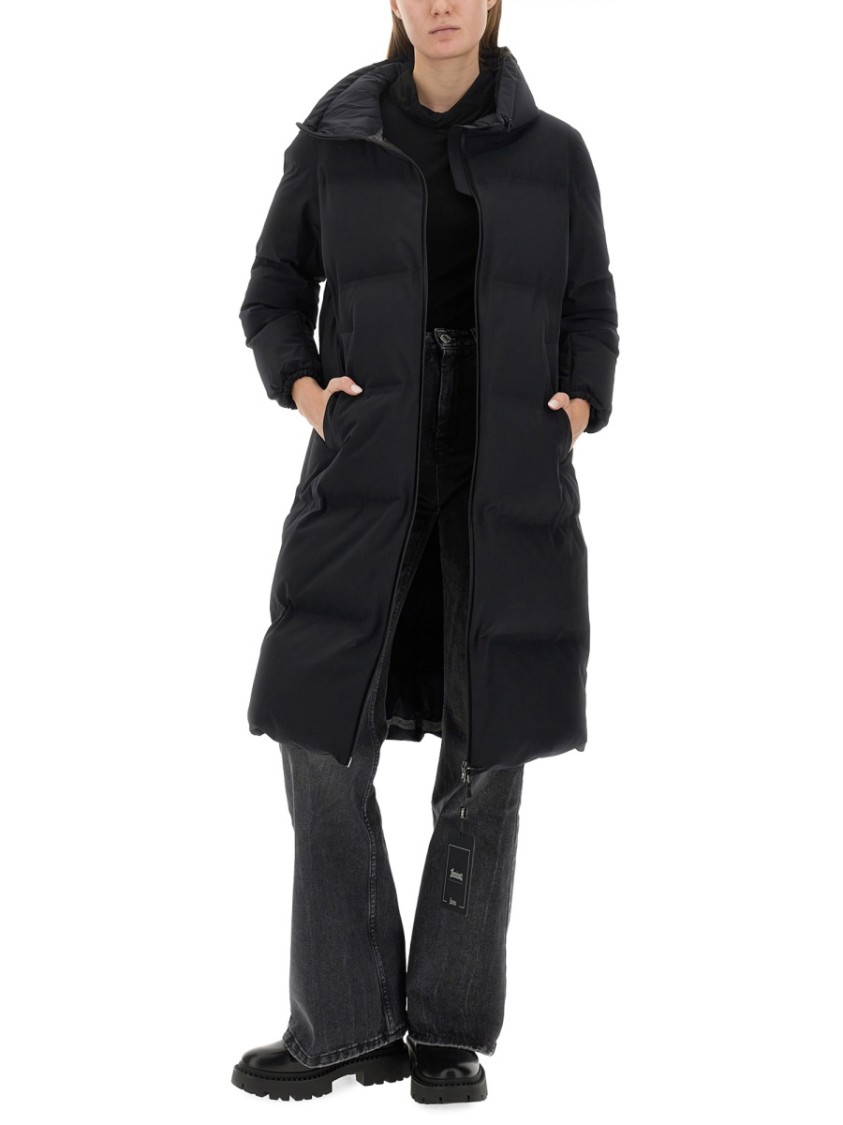 Herno Long Length Quilted Coat With High Collar In Black