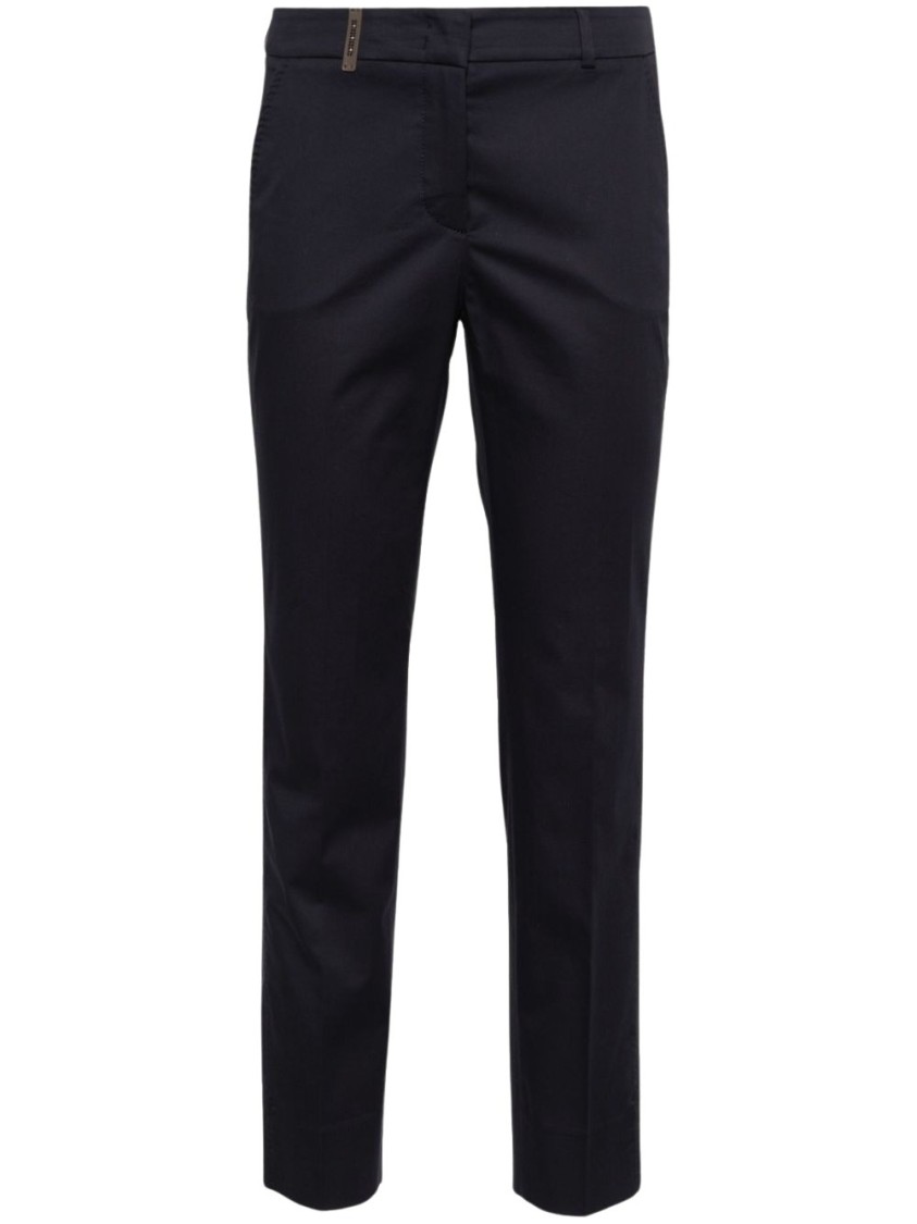 Peserico Tailored Navy Blue Trousers With Embossed Finish In Blue