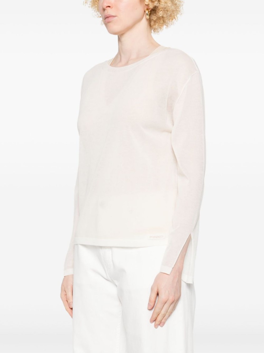 Shop Pinko Lightweight Semi-sheer Sweater With V-back Detail In Neutrals