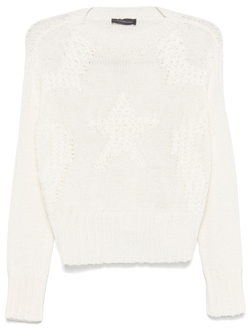 Lorena Antoniazzi Textured Star Pattern Knit Turtleneck Sweater In White