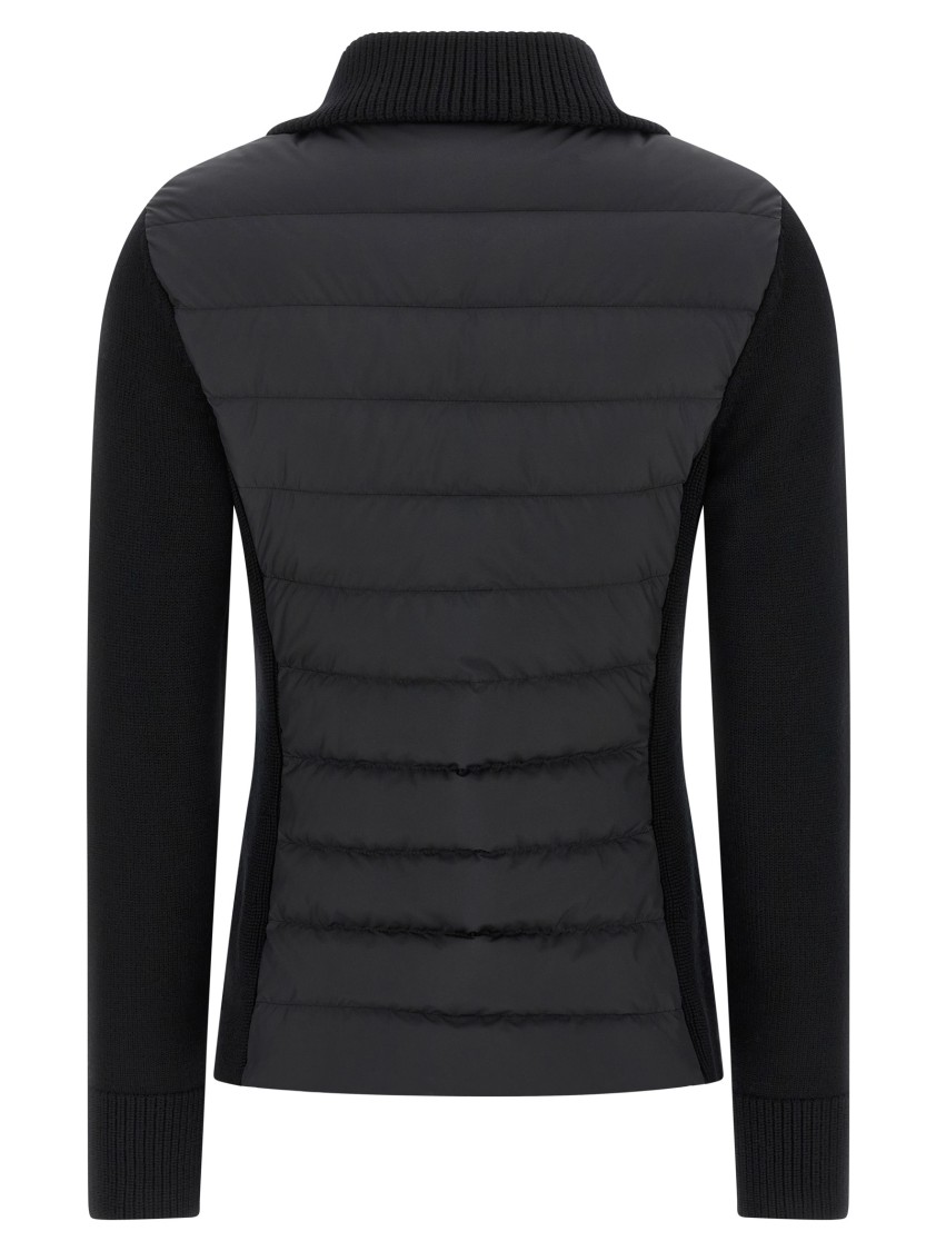 Moncler Two-material Cardigan With Goose Down Padding And High Neck In Black