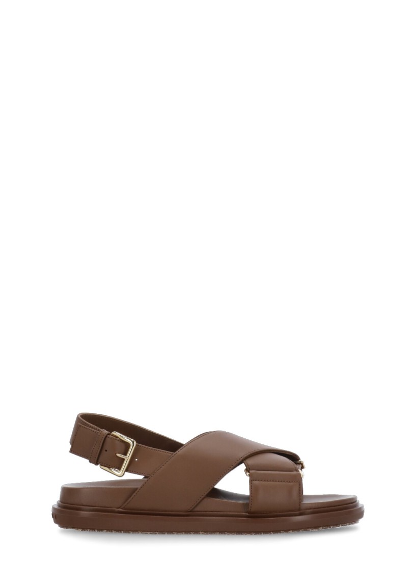 Marni Brown Smooth Leather Sandals With Cross-strap Design In Brown