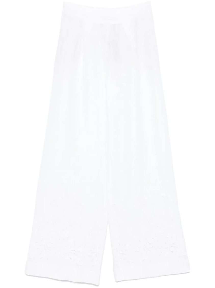 Ermanno Scervino Wide-leg Linen Pants With Intricate Embroidery In White