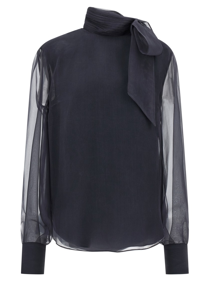 Brunello Cucinelli Crispy Silk Blouse Shirt And Blouse Gray In Black