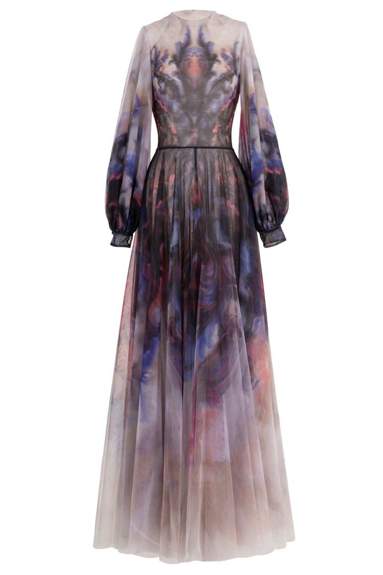 Saiid Kobeisy Chromatic Printed Tulle Dress In Multi