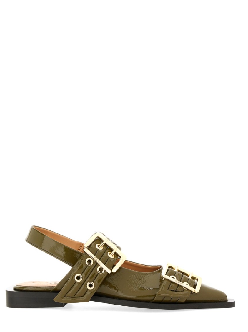 Shop Ganni Ballerina With Buckle In Green