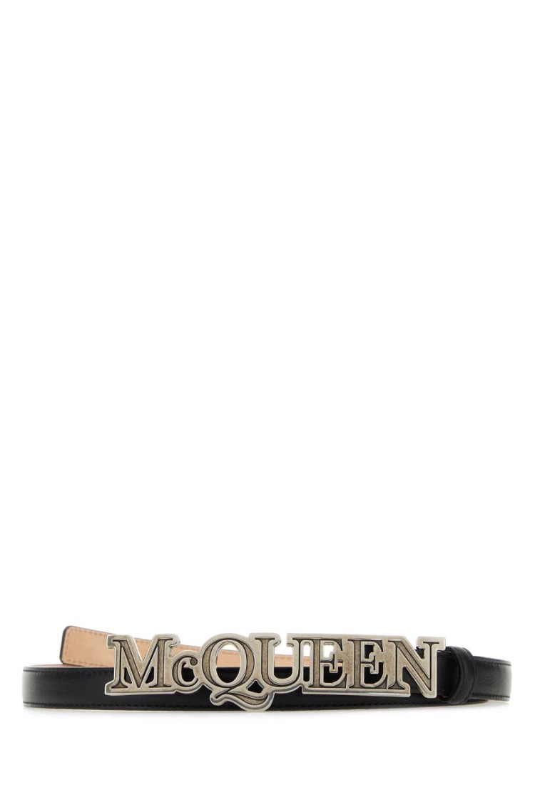 Alexander Mcqueen Black Leather Belt In Pink