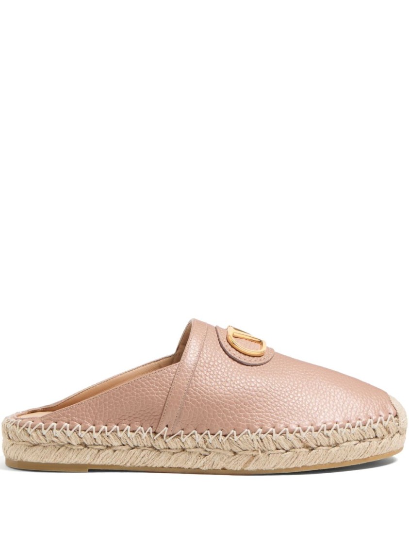 Valentino Garavani Textured Leather Espadrilles With Woven Jute Sole In Neutral