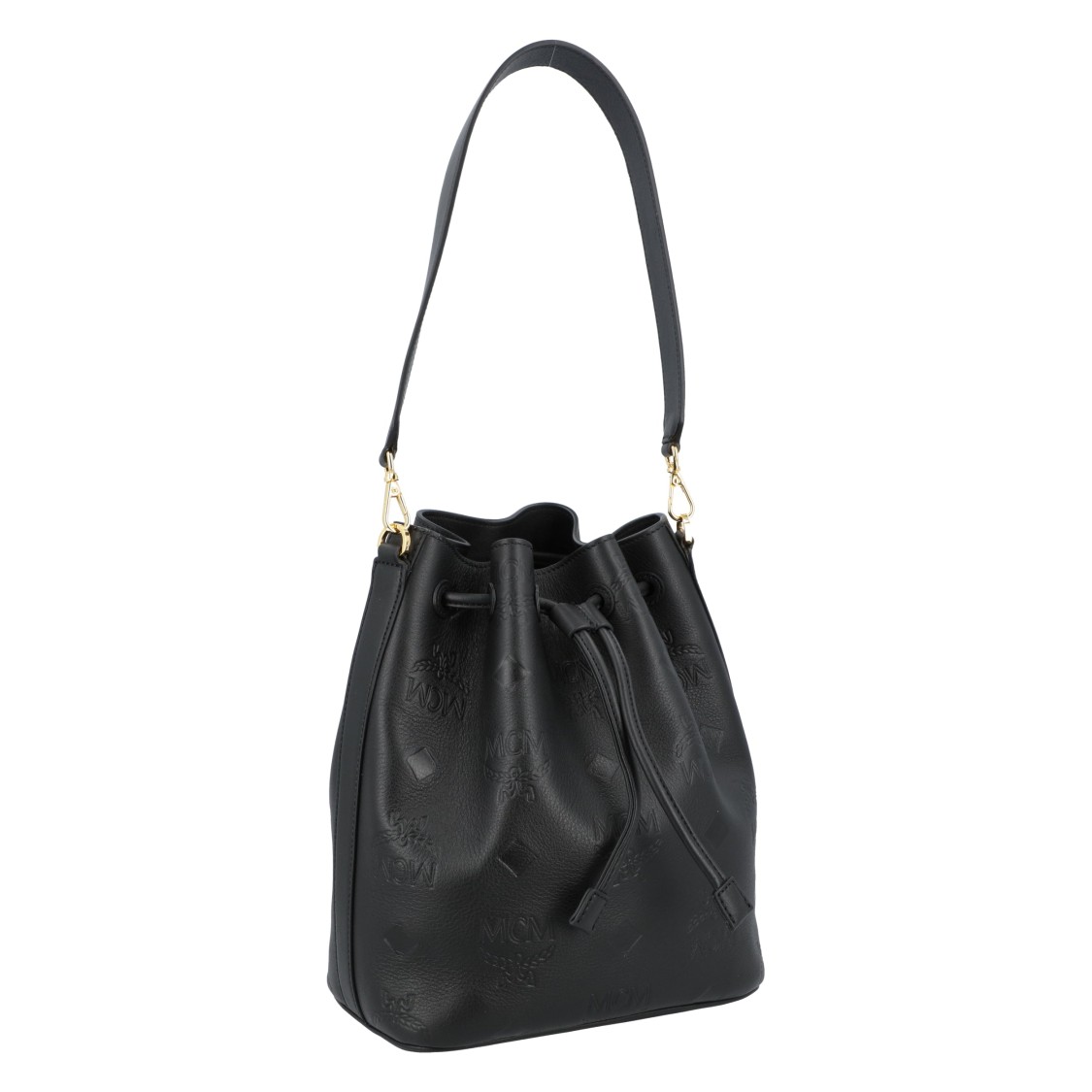 Mcm Dessau Drawstring In Embossed Monogram Leather In Black