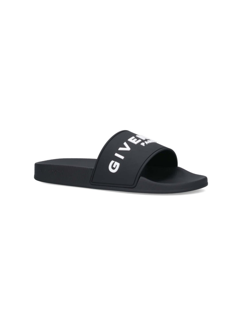 Givenchy Black Logo Embossed Slides In Black