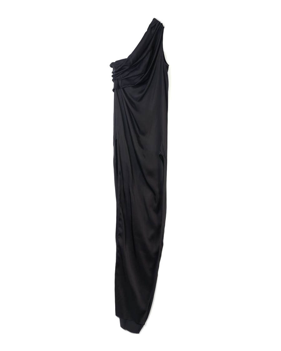 Rick Owens Floor-length Asymmetrical Black Charmeuse Dress In Black
