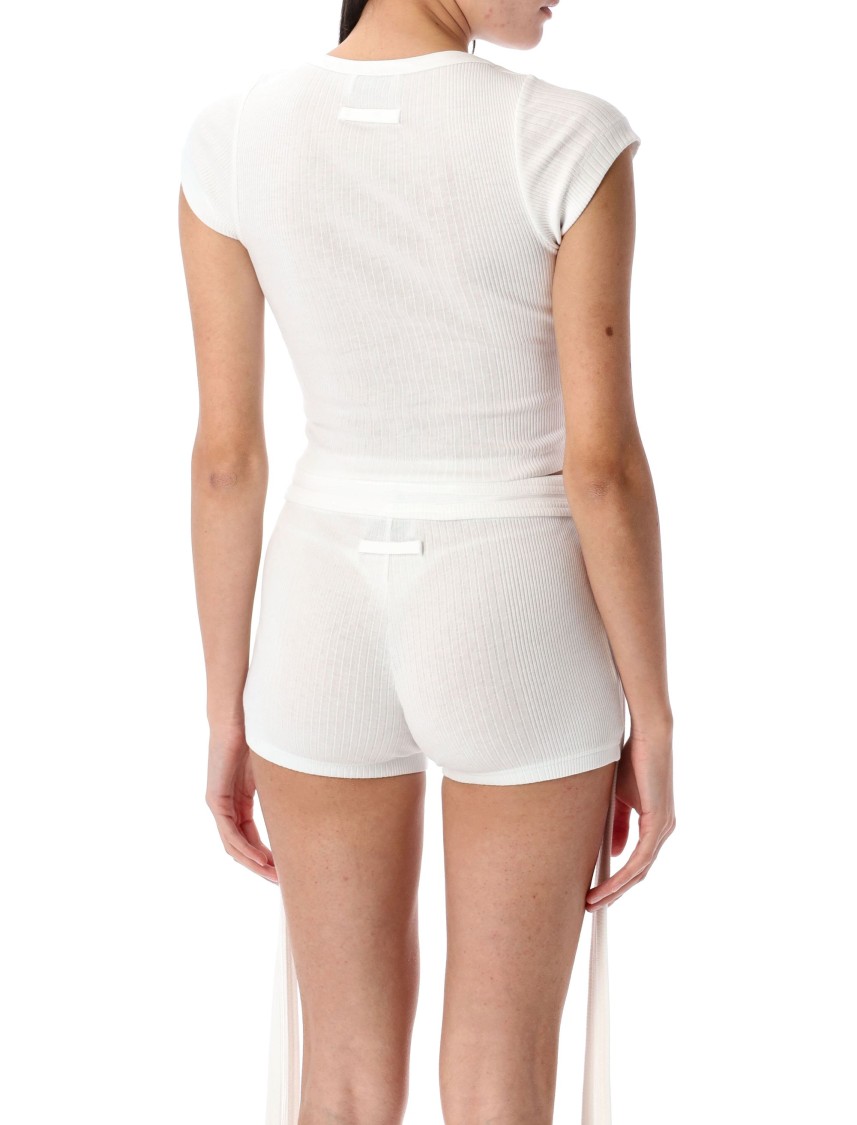 Shop Jean Paul Gaultier Cropped White Patch T-shirt