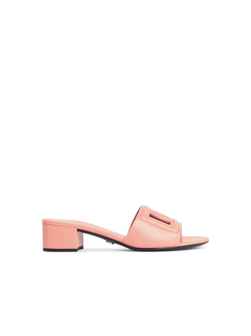 Dolce & Gabbana Pink Leather Slippers In Pink