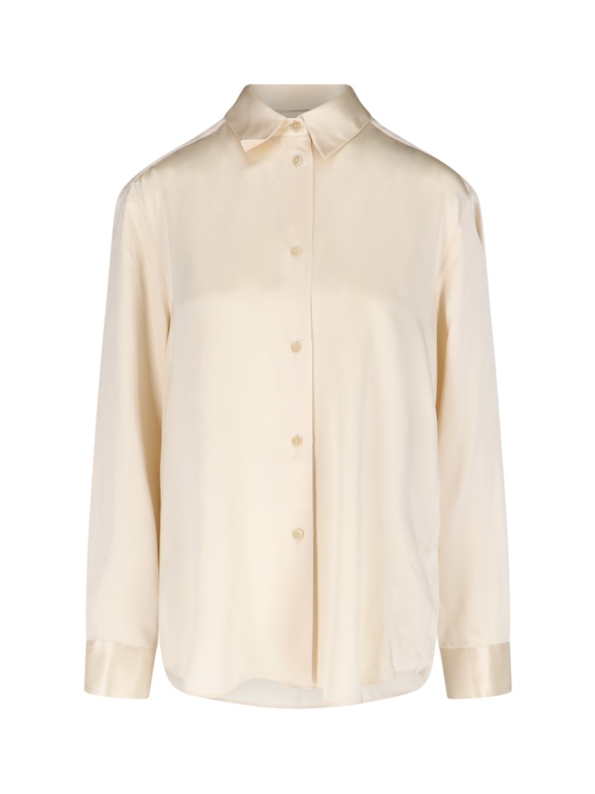 Khaite Panna Silk Shirt With Classic Collar And Curved Hem In Neutrals