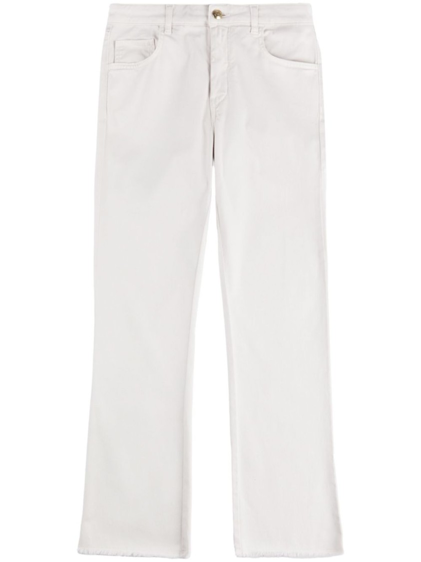 Fay Straight-leg Beige Pants With Flared Hem In White