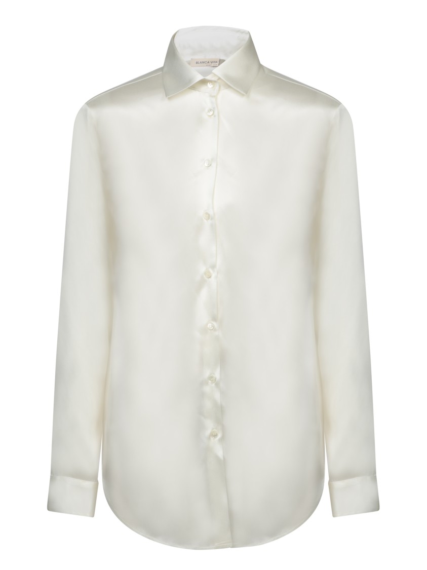 Blanca Vita Silk White Shirt With Button-down Front