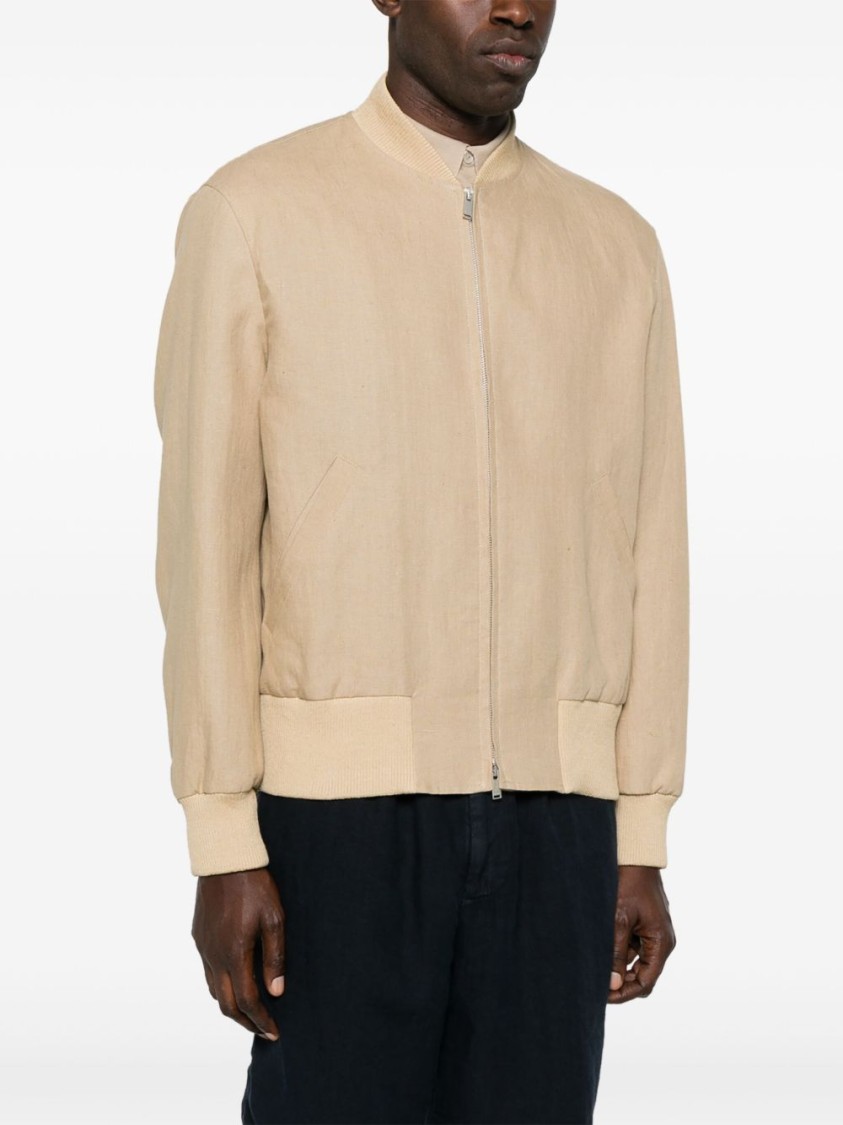 Lardini Ribbed Collar Jacket Side Pockets In Neutral