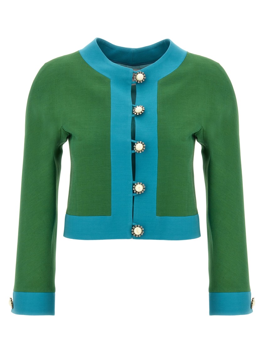 Valentino Garavani Bolero-style Blazer With Contrast Piping In Green