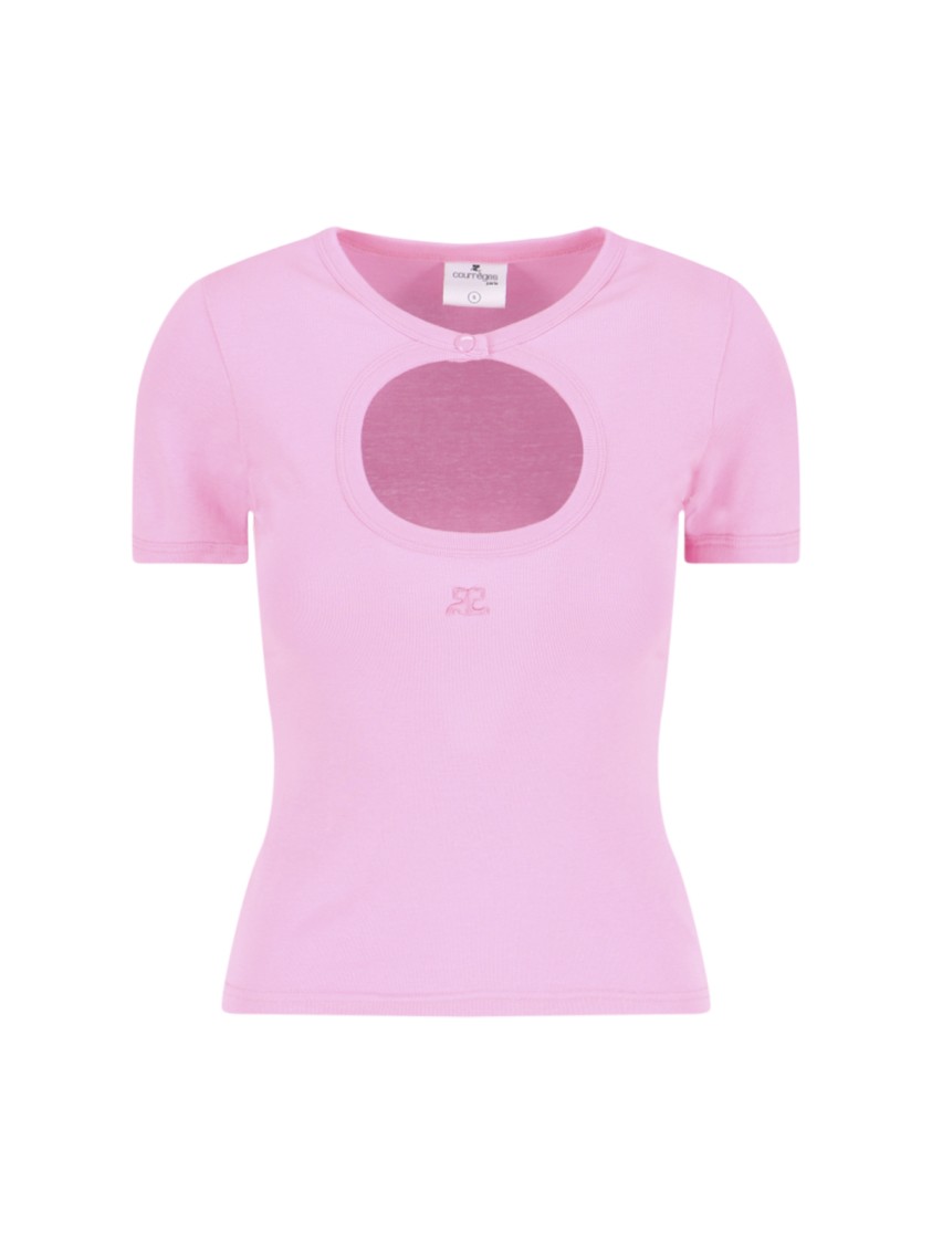 Shop Courrèges Cut-out Design Pink Cotton T-shirt