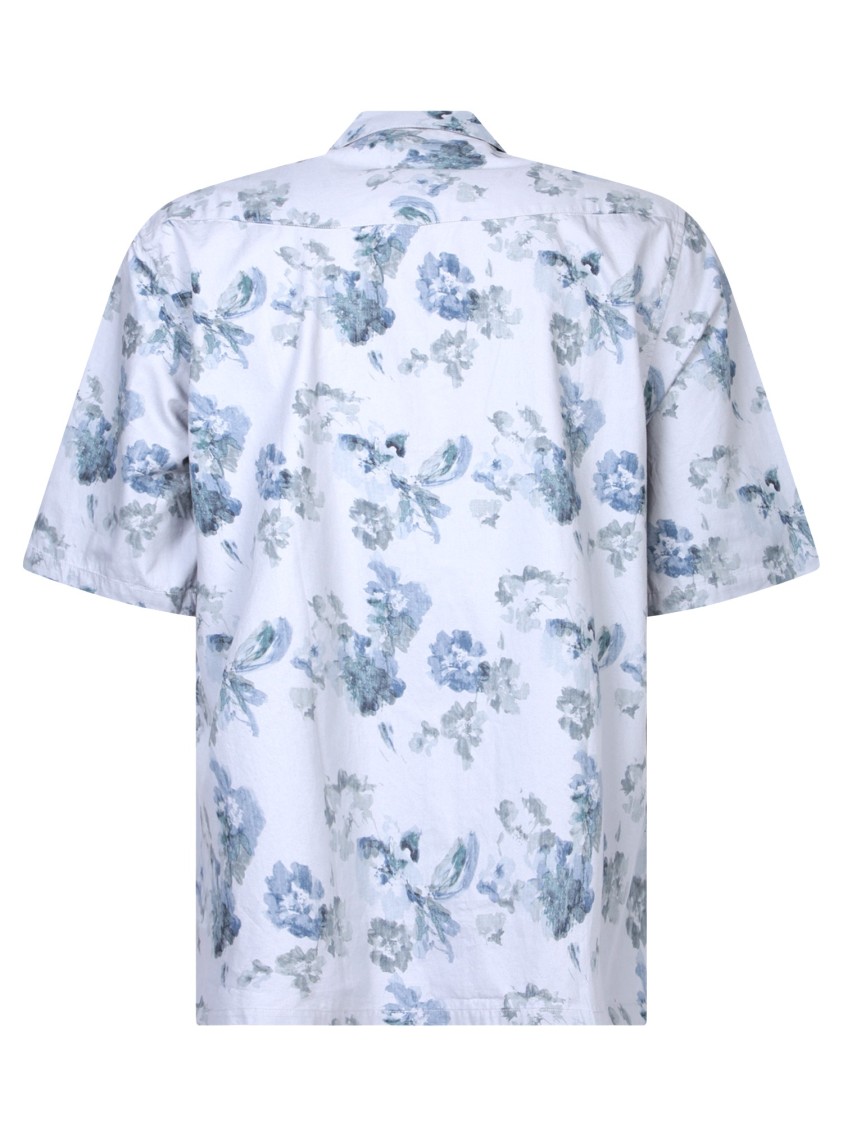 Shop Officine Generale Floral Patterned Cotton Shirt With Front Button Fastening In White