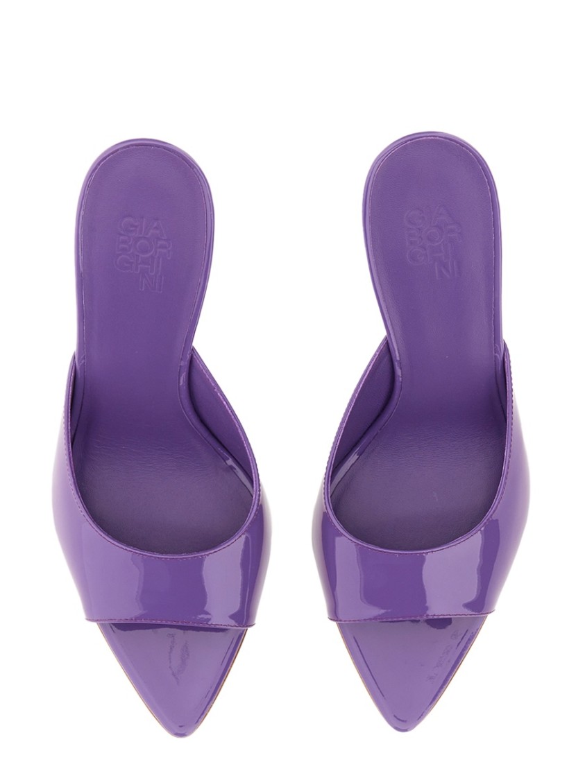 Gia Borghini Glossy Pointed Toe Sandals With 10cm Stiletto Heel In Purple